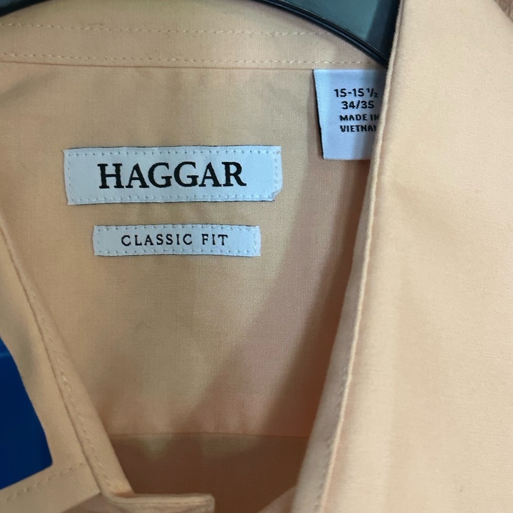 Men's Haggar® Premium Comfort Classic Fit Peach Dress Shirt - Picture 5 of 9